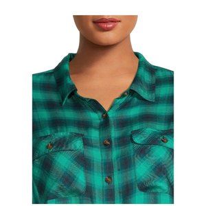 Nwt Terra & Sky Plaid Button Front Blouse sz 14 0x